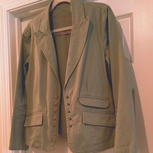 Caribbean Joe Army Green Utility BlazerJacket Snap Front Casual Safari Size 10